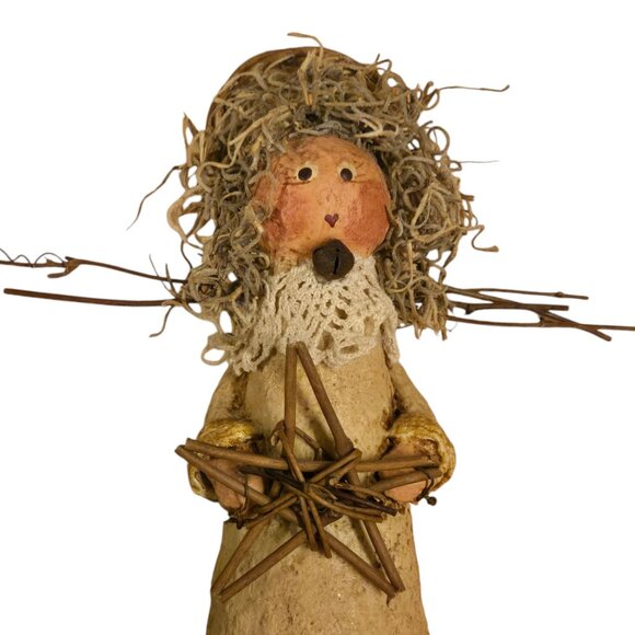 Vintage Angel Figurine 8 Inch Tall Paper Mache Twig Star Prim Home Decor - Picture 15 of 16